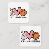 ウィメンズティーントゥイーンのためのピースラブバスケットボールハート スクエア名刺 (正面/裏面)