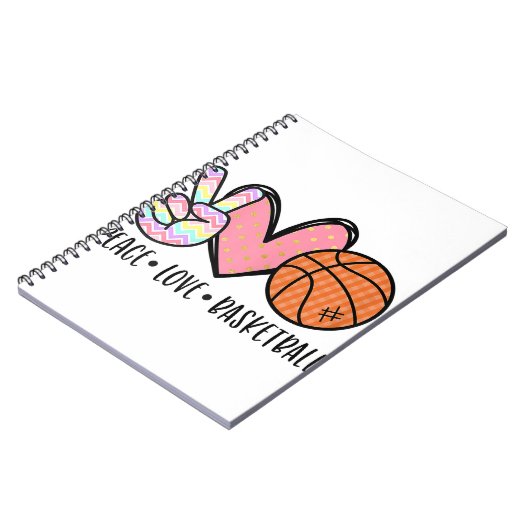 ウィメンズティーントゥイーンのためのピースラブバスケットボールハート ノートブック (左側)
