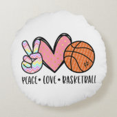 ウィメンズティーントゥイーンのためのピースラブバスケットボールハート ラウンドクッション (裏面)