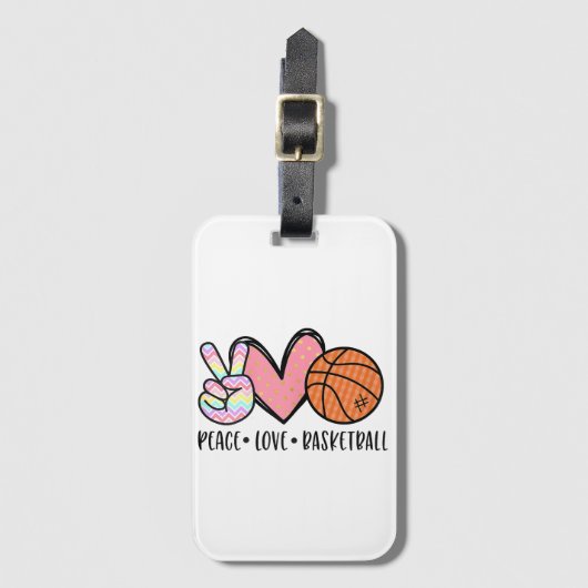 ウィメンズティーントゥイーンのためのピースラブバスケットボールハート ラゲッジタグ (正面縦)