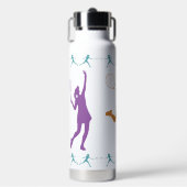 ウィメンズテニスシルエット – 紫、ティール(緑がかった色)、オレンジ ウォーターボトル (正面)