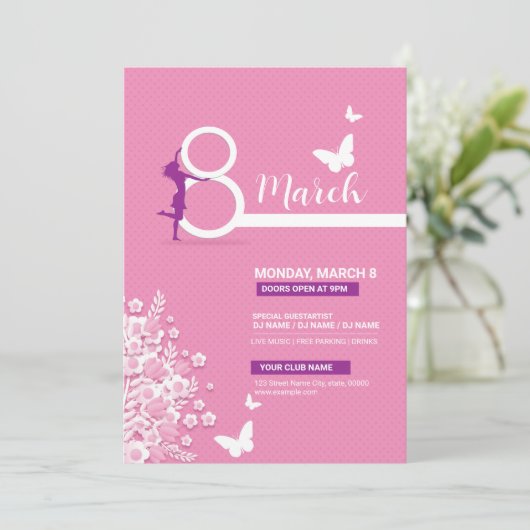 ウィメンズデイパーティの招待状テンプレート 招待状 (スタンド正面)