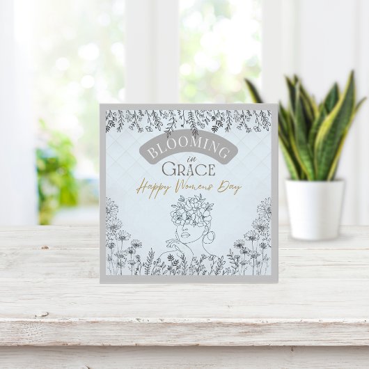 ウィメンズデイブルーエレガントバラヘア開花イン・グレース ノートカード