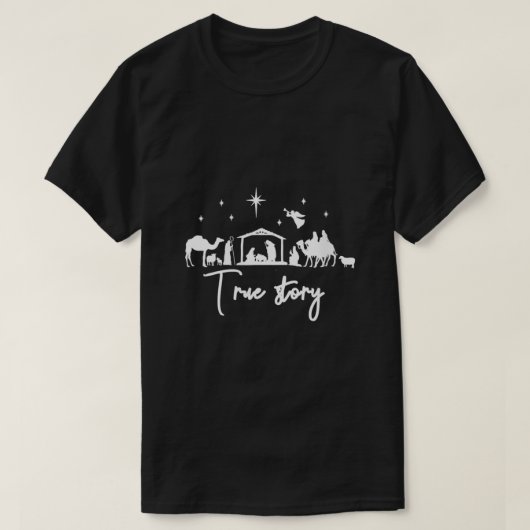 ウィメンズトゥルーストーリー出生クリスマスベビーイエス Tシャツ (デザイン正面)