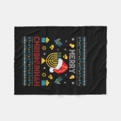 ウィメンズハッピークリスムカおもしろいーハヌッカクリスマス フリースブランケット (正面(横))