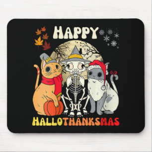 ウィメンズハッピーハロサンクスマスキャッツハロウィーンサンクセグ マウスパッド