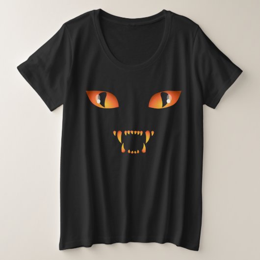 ウィメンズハロウィンシャツ+サイズブラックキャットシャツ プラスサイズTシャツ (デザイン正面)