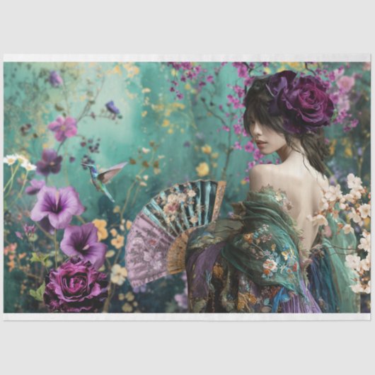 ウィメンズバックバード&フローラファンタジーポートレートアート 薄葉紙 (正面)