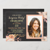 ウィメンズバースデーパーティー写真フラワーズピーチ招待状 招待状 (正面/裏面)