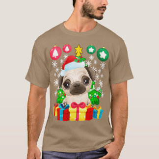ウィメンズパグクリスマスツリーオーナメントクリスマスかわいい犬L Tシャツ