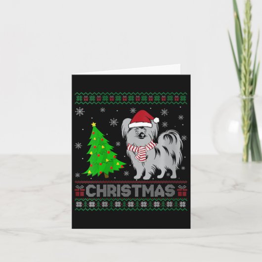 ウィメンズパピロンドッグクリスマスツリー照明醜いキリスト カード (正面)