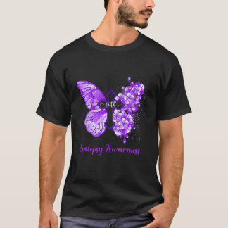 ウィメンズパープルバタフライフェイスてんかん認識度 Tシャツ