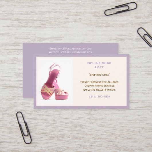 ウィメンズパープルファッションシューズピンクハイヒール 名刺 (正面/裏面インサイチュ)