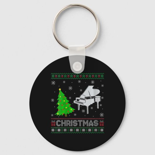 ウィメンズピアノクリスマスツリー照明醜いクリスマスシュエ キーホルダー (正面)