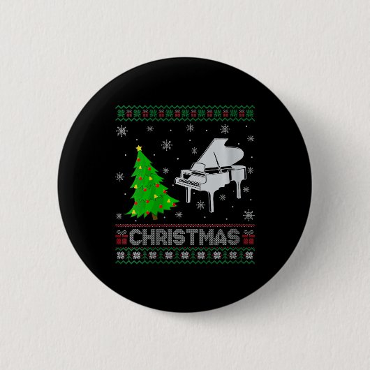 ウィメンズピアノクリスマスツリー照明醜いクリスマスシュエ 缶バッジ (正面)