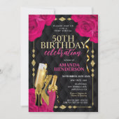 ウィメンズピンクと金ゴールド誕生日 招待状 (正面)