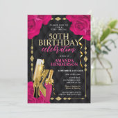 ウィメンズピンクと金ゴールド誕生日 招待状 (スタンド正面)