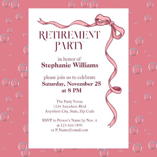 ウィメンズピンクエレガントボウパーティー 招待状