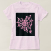 ウィメンズピンクハートスパイダーウェブハロウィーンTシャツ Tシャツ (デザイン正面)