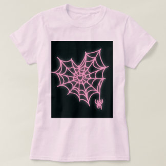 ウィメンズピンクハートスパイダーウェブハロウィーンTシャツ Tシャツ