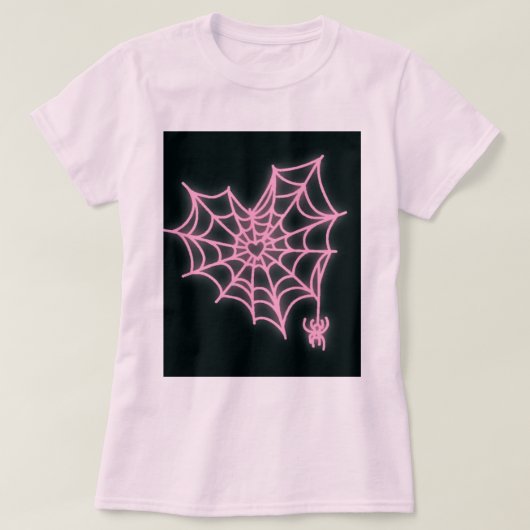 ウィメンズピンクハートスパイダーウェブハロウィーンTシャツ Tシャツ (デザイン正面)