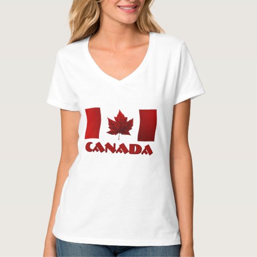 ウィメンズフィッティングCanada国旗Tシャツ土産シャツ Tシャツ (正面)