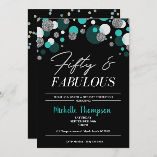 ウィメンズフィフティファブラス誕生日招待状 招待状 (正面/裏面)