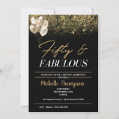 ウィメンズフィフティファブラス金ゴールド誕生日 招待状 (正面)