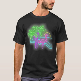 ウィメンズフラミンゴトロピカルパームツリー80sヴィンテージGif Tシャツ