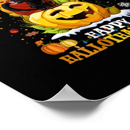 ウィメンズブラックキャットハロウィーンとメリークリスマスハップ ポスター (角)