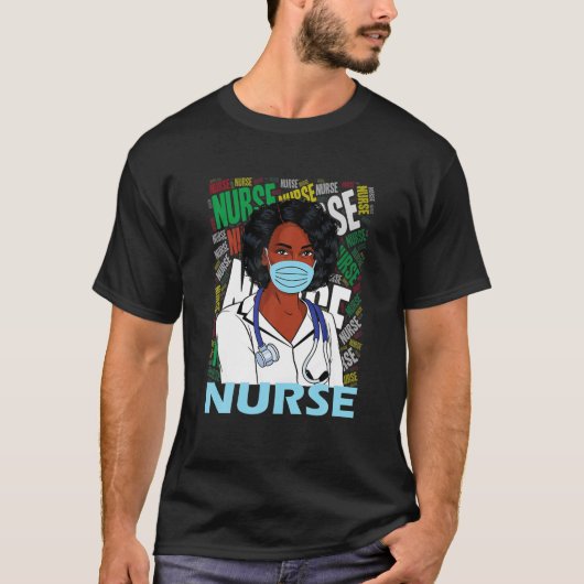 ウィメンズブラックナースユニフォーム顔マスク Tシャツ (正面)