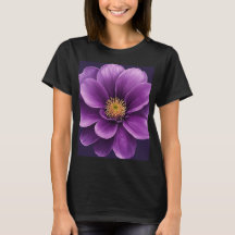 ウィメンズブラックTシャツ(紫の花プリント)