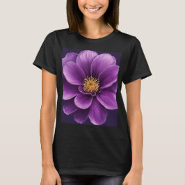 ウィメンズブラックTシャツ(紫の花プリント) Tシャツ