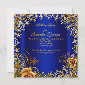 ウィメンズブルー金ゴールドクリームバラエリートバースデーパーティー 招待状 (裏面)