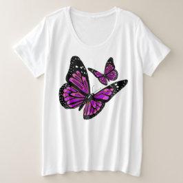 ウィメンズプラスサイズティパープルバタフライ プラスサイズTシャツ