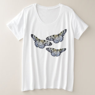 ウィメンズプラスサイズティーホワイト蝶 プラスサイズTシャツ