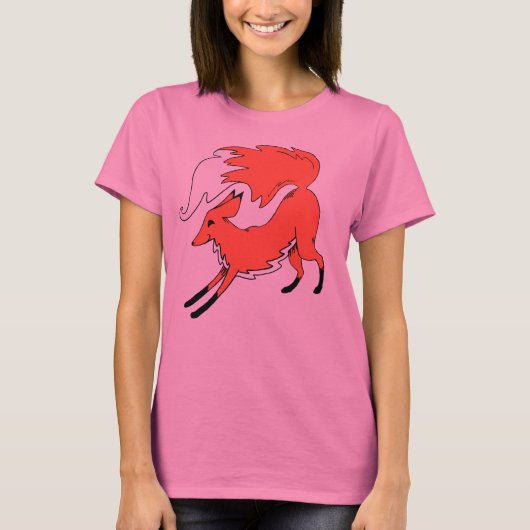 ウィメンズプラス汗シャツかわいいキツネ Tシャツ (正面)