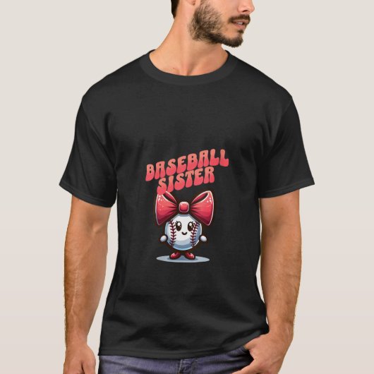 ウィメンズベースボールシスターカートゥーンコケットスタイルボウ Tシャツ (正面)