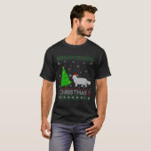 ウィメンズペルシャ猫クリスマスツリー照明醜いクリスマス Tシャツ (正面フル)