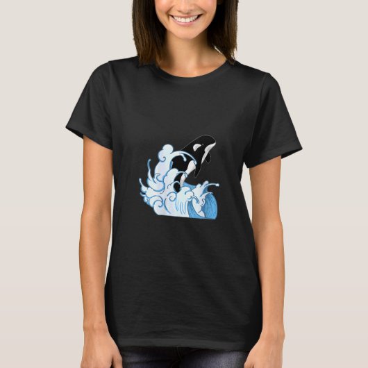 ウィメンズホエールアニマル海キラーホエールウェーブオーカ Tシャツ (正面)