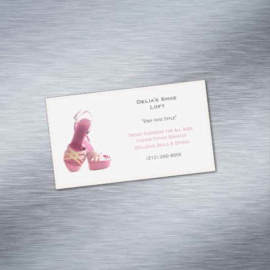 ウィメンズホワイトピンクシューズファッション マグネット名刺 (インサイチュ)