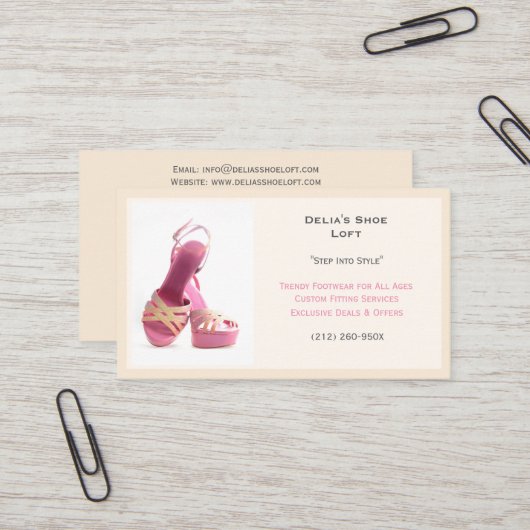 ウィメンズホワイトファッションシューズピンクハイヒール 名刺 (正面/裏面インサイチュ)