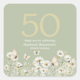 ウィメンズホワイトワイルドフラワーサプライズ50誕生日 スクエアシール