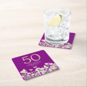 ウィメンズホワイトワイルドフラワーサプライズ50誕生日 スクエアペーパーコースター (インサイチュ)