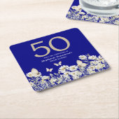 ウィメンズホワイトワイルドフラワーサプライズ50誕生日 スクエアペーパーコースター (アングル)
