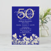 ウィメンズホワイトワイルドフラワーサプライズ50誕生日 招待状 (スタンド正面)