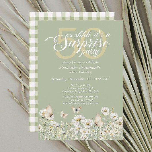 ウィメンズホワイトワイルドフラワーサプライズ50誕生日 招待状