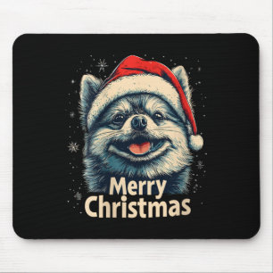 ウィメンズポメラニア犬サンタハットメリークリスマスクリスマスP マウスパッド