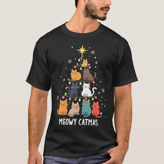 ウィメンズミオウィキャットクリスマスツリークリスマスボーイズ Tシャツ (正面)