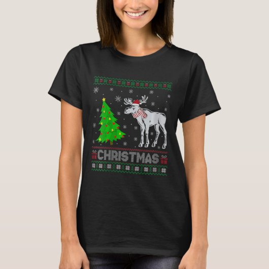 ウィメンズムースクリスマスツリー照明醜いクリスマスシュエ Tシャツ (正面)